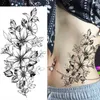 Ws9a tatueringsöverföring skissblommor skiss tatuering rosblommor svartvita blommor tillfälliga tatueringar klistermärke storlek 240426