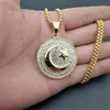 Hiphop isad ut halvmåne och stjärna hänge rostfritt stål runda muslimska halsband för kvinnor män islam smycken dropp1180126