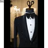 Crystal per perline nere Due pezzi uomini abiti da sposa da blazer da festa serale (giacca + pantaloni)