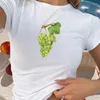 Dames t shirts schattige fruit print t-shirt zomer korte mouw ronde nek gemonteerde blouses tees y2k esthetiek 2000s retro kawaii crop tops