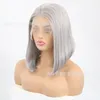 European and American center-parted Bob lace wig gray wig shoulder-length straight hair synthetic front lace wig glue-free heat-resistant fiber hair natural hairline