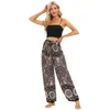 Actieve broek 2024 vrouwen boho yoga rayon vintage bloemen gedrukte brede been lange broek elastische hoge taille vrouw buiten huiskleding