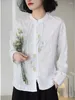 Women's Blouses Women Shirt 2024 Spring Summer Casual Mandarin Collar Button Embroidery Long-sleeved Tops Slim-type Blouse