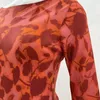 Casual Dresses 2024 Spring Summer Silk Black Pure Blue Red Floral Print Long Sleeve Sexy Slim High Quality Midi Dress