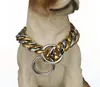 Color dorado acero inoxidable collar de cuello para mascotas de gran perrito collar de cuero cuba suministros enteros 1232quot Chokers1684621