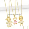 Anhänger Halsketten Flola Gold Plated Girl Boy für Frauen rosa Kristall Herz Figur Paar Schmuck Geschenke NKEV58 DROP DIE DHRS2