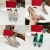 Rhinestone Italiaanse damesschoenen leer opgeloste hoge hakken sexy puntige sandalen met kaartstoftas bruiloft 35-40 originele kwaliteit