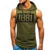 Heren tanktops heren hoodie tanktop gym training hoodie mouwloze fitness spier gesneden pocket t-shirtl2404