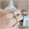 Band Rings Trendy Korean Womens Dainty Ring Concise Geometry Zirconia Gold Color Stacking Crystal Jewelry Dropship Suppliers R742 Dro Otl0D