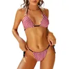 Frauen Badebekleidung Vintage Striped Micro Bikini Badeanzug Schwarz weiß vertikaler Streifen Grafik Tanga Set Sport Bondage Badeanzüge