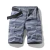 Heren shorts Nieuwe zomer Casual Casual korte mouwen Mens mode gestreepte goederen katoen militair jogging knie lengte bries Bermuda Q240427