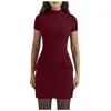 Casual Dresses Women's Summer Short Sleeve Mock Turtle Neck Bodycon Mini Tank Party Dress Prom for Girls