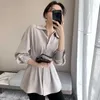 Blouses voor dames vat tuniek blusas mujer lange mouw geplooide shirts revershirt shirt tops veer single breasted dames kleding