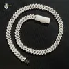 Hot Selling 2 filas de zirconia cúbica gelada na cadeia de link cubano Sterling Silver 13mm Chain Cuban Chain