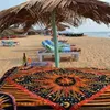 Tapisserier Hippie Mandala Sun and Moon Man -Made Affisch Tapestry Wall Hanging - India Gold Burning Sun Star Psychedelic Pop Mysterious Beach