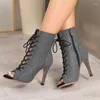 Dance Shoes Women Black High Heels Lace-up Boot Stilettos Jazz Woman Latin Dancing Outdoor Sexy Booties Big Size