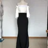 Swobodne sukienki białe eleganckie wieczorne imprezę długie kobiety seksowne bodycon patchwork projektant zimowy formalny obiad Maxi vestido piętro xl kobieta