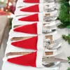 Party Decoration Christmas Santa Hats Tableware Holders Fork Knife Cutlery Bag Xmas Dinner Table Dinnerware Decorations Supplies Flatware