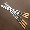 Dinnerware Sets 6Pcs 55cm BBQ Skewers Long Handle Shish Kebab Barbecue Grill Stick Wood Fork Stainless Steel Outdoors Needle
