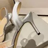 Silver High Heels Sandals Schuhe für Frau 2024 Neue Mode -Mesh -Pailletten Sommer Hollow Braut Hochzeit High Heels Silber Sandalen Party spitzer Luxus Frauen Schuhe