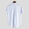2024 Summer Men's Shirt, Men's Short Sleeved Striped Color Matching Slim Fit Shirt