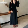 Casual Dresses Elegant Halter Sticked Long Dress Fashion Y2K High Street Style Black Simple Women Korean Hollow Out Vestido T506