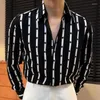 Chemises décontractées pour hommes 2024 Stripe Couleur Contraste Shirt Social Business Men British Slim Trend Office Bouton Long