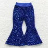 Trousers Wholesale of childrens fashionable boutique clothing baby girls cute and real sequins soft and comfortable childrens bell bottomsL2404