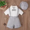 Clothing Sets Little Boys Summer Gentleman Suit Birthday Wedding Party Formal Outfit Short Sleeve Bow Tie Shirt With Suspender Shorts Hat