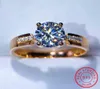 Luxus weibliche Solitaire Round Zirkon Ring 925 Sterling Silber Roségold Ehering Versprechen Liebe Verlobungsringe für Frauen P08181122460