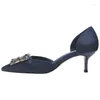 Kleiderschuhe Frühling Herbst Mode Prominente Lady Rehineston Schnalle Pumps 5C Royal Blue Single Spoted Toe Slip-on Medium High Heels