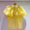 Blusas para mujeres Diamantes de verano coreanos Ruffles Puff Camisa blanca Camisa de cuello tops suelto de un solo pecho