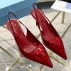 Slingbacks Heels Designer Luxury Womens Dress Shoes Gold Printed Leather Triangle Pumps Pointy Toe Shoes Sandals 7.5 سم