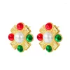 Stud -oorbellen Vintage Kruisstijl Rood groen glas Goudkleur Pearl voor vrouwen luxe edelsteen sieraden