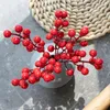 Fleurs décoratives 6 branches artificielles Berries de Noël de haricots rouges artificiels Bouquet Foam Fake Fruits Plantes Potted Home Garden Decor Outdoor Po