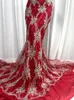 2024 sexy paillettes di tessuto africano di alta qualità rossi in gigante in gambo di tulle ricamato a perline di lusso per abiti da cucire J7194 240417