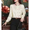 Blouses feminina Mulheres moda moda vintage estilo bordado de bordado camisetas elegantes chic stand colar tops de manga longa feminina de manga longa