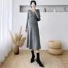 Maternity Dresses Pregnant Womens Dress 2023 Autumn/Winter New Knitted Long sleeved Fashion Wide V-neck Mid length Q240427