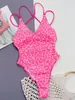 ملابس السباحة النسائية 2024 Leopard Back Hollow Out Swimsuit Women One Piece Sexy Female Pathering Wathing Swim Swe