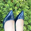 Dress Shoes Women Navy Blue Patent Pumps Low Cut Pointy Toe Stilettos Elegant Ladies Formal Slip On High Heels Fashion