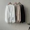 Scarves Summer Women Chiffon Sun Protection Cardigan V-neck Lantern Long Sleeve Top See-through Lace-Up Irregular Hem Shawl Coat