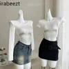 Women's T Shirts Fashion Bikini See-through Short-sleeved T-shirt Summer American Spice Girl Tight Height Waist Short Crop Top