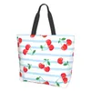 Sacos de compras cerejas saco extra de mercearia azul e branco listras reutilizáveis armazenamento de viagem