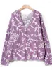 Tricots pour femmes Purple Floral Print Pull en V Vaine en V Vaine Mohair Mélange à manches longues Femelle Femelle Poitrine Élégante Tricot Trigan