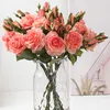 Decoratieve bloemen Simulatie Rose 1 Bloem 2 Bud Artificial Silk Red Real Touch Home Decoratie Wedding Bridal Bouque