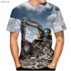 T-shirts voor heren Creative Mens Engineering Voertuig Excavator Patroon Drukt T-shirt Modieuze 3D-printen O-Neck Korte mouwen Fun en comfortabele topxw