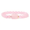 Beaded Fashionable Pink Rose Quartz Bead Bracelet Natural Stone Cat Eye Crystal Rhodochrosite Elastic Womens Yoga Party Jewelry