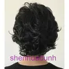 Mens short curly set with oblique bangs hair dark brown black fluffy wig