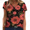 Dames T-shirts 2024 Zomer Fashion Rose Sunflower 3D Digitale printen Korte mouw T-shirt V-hals Casual forens Top