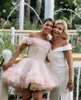 Off Shoulder Light Pink Tulle Ball Gown Ruffled Appliques Ever Pretty Mini Length Party Dresses Customize Plus Size Prom Gown 240415
